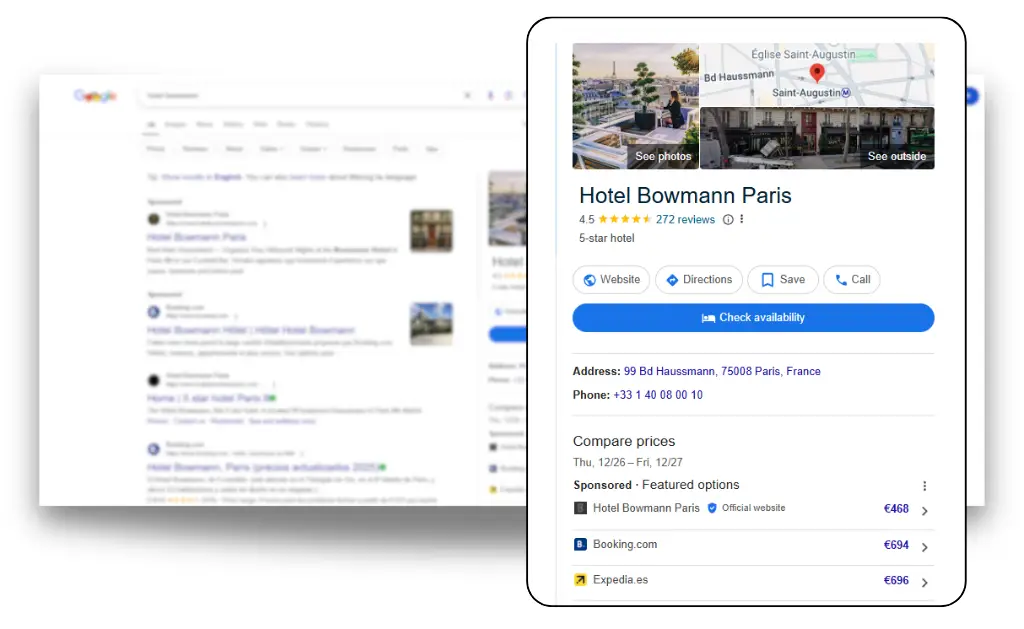 Hotel-Distribution-Channels-Metasearch-Platforms-1 A Google metasearch result of a luxury hotel ad.