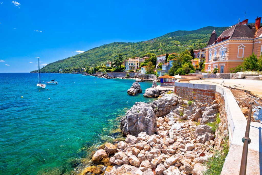 Scenic coastal view of Lovran, Kvarner Bay, Croatia