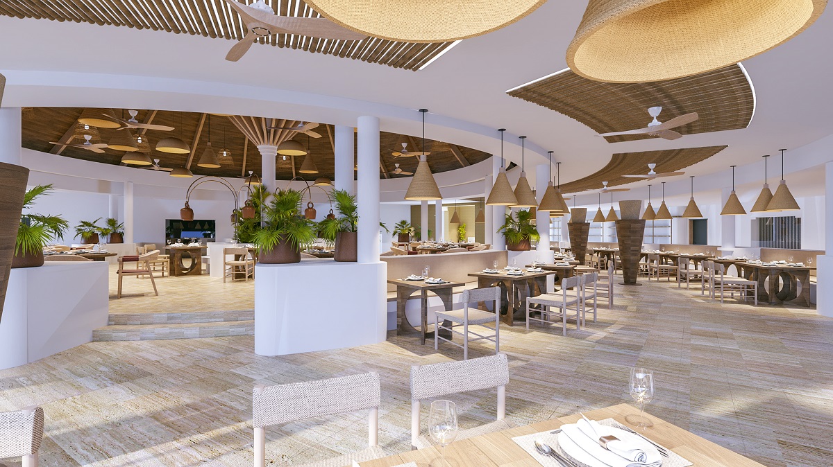 curved white and reed ceiling in beach restaurant Zel