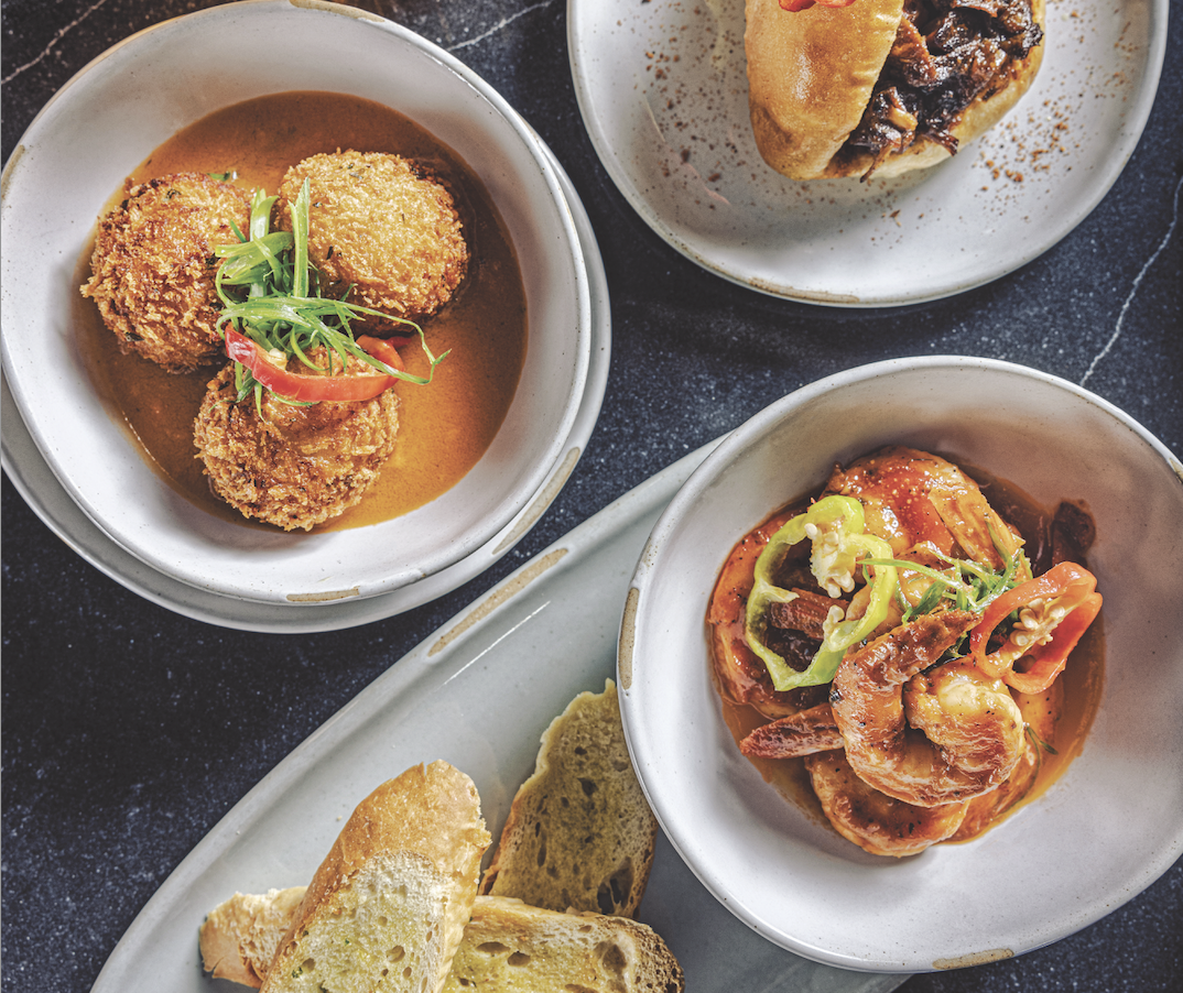 assortment of appetizers on stone counter