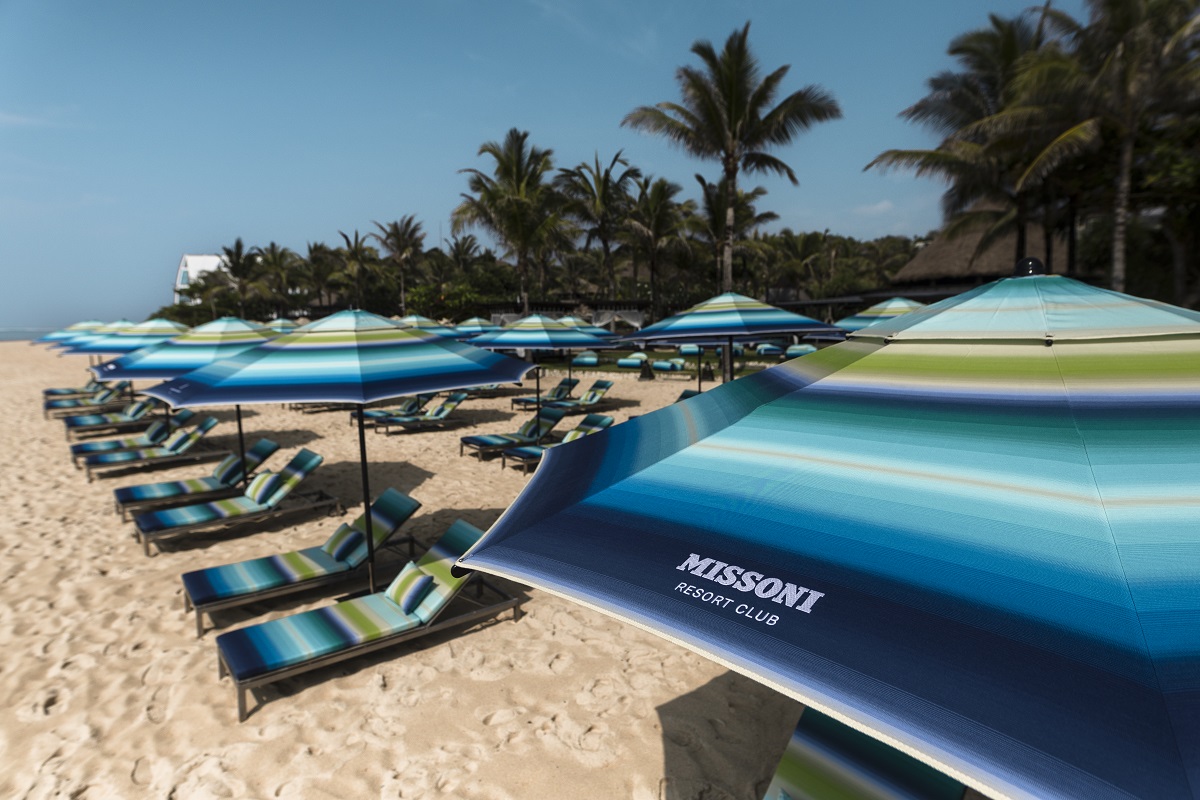 Missoni umbrellas on the beach at Ritz-Carlton Bali